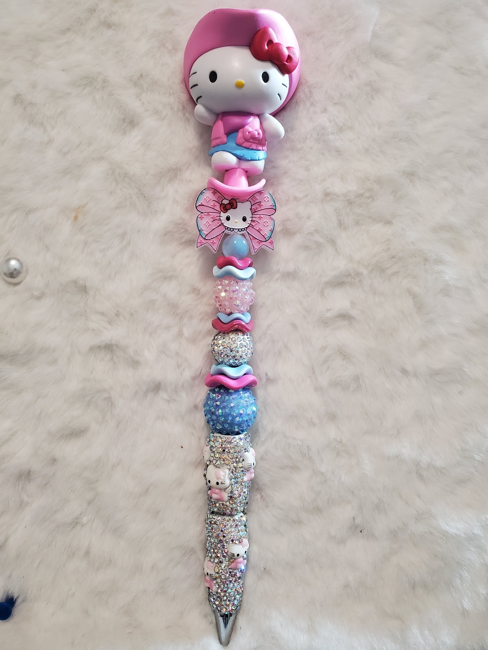 Hello Kitty Pink, Blue & Silver Beaded Character Pen